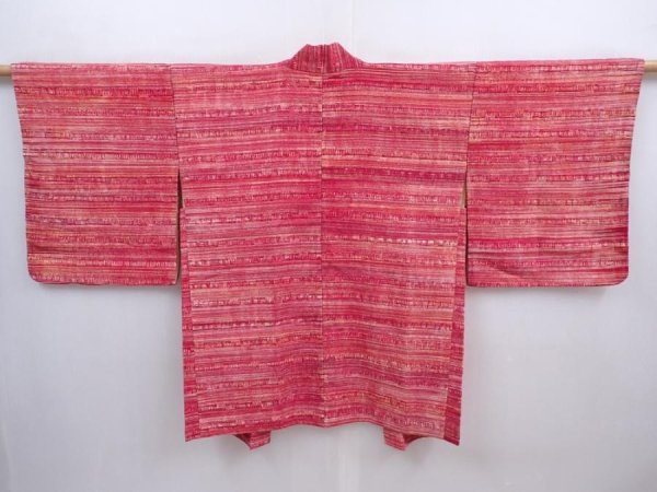 Photo1: 5911T04z590 Vintage Japanese Kimono Silk HAORI  Dark red (1)
