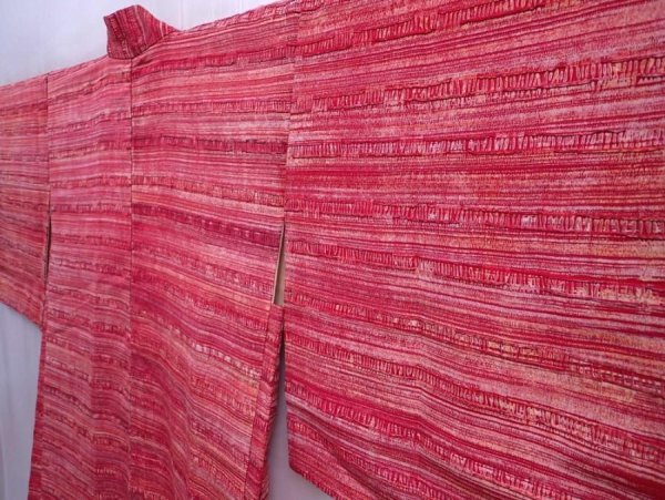 Photo2: 5911T04z590 Vintage Japanese Kimono Silk HAORI  Dark red (2)