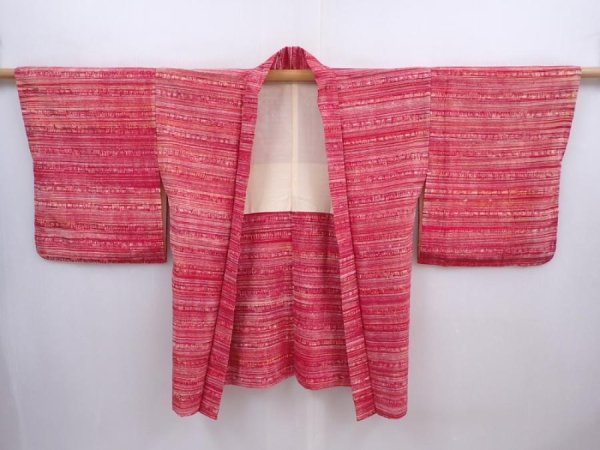 Photo5: 5911T04z590 Vintage Japanese Kimono Silk HAORI  Dark red (5)