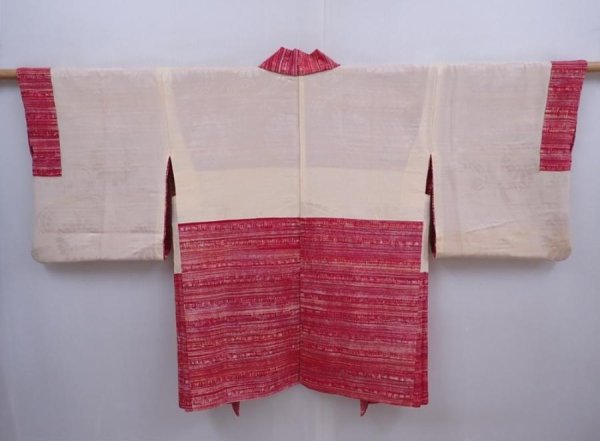 Photo6: 5911T04z590 Vintage Japanese Kimono Silk HAORI  Dark red (6)