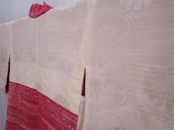 Photo7: 5911T04z590 Vintage Japanese Kimono Silk HAORI  Dark red (7)