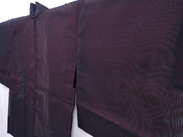 Photo2: 5911T05z210 Vintage Japanese Kimono Silk See through HAORI Flower Black (2)