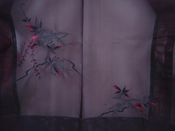 Photo3: 5911T05z210 Vintage Japanese Kimono Silk See through HAORI Flower Black (3)