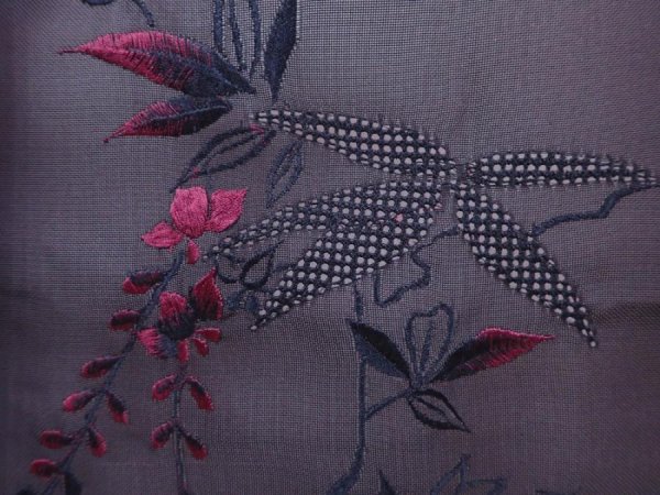 Photo4: 5911T05z210 Vintage Japanese Kimono Silk See through HAORI Flower Black (4)