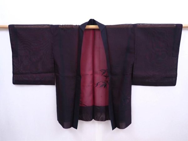 Photo5: 5911T05z210 Vintage Japanese Kimono Silk See through HAORI Flower Black (5)