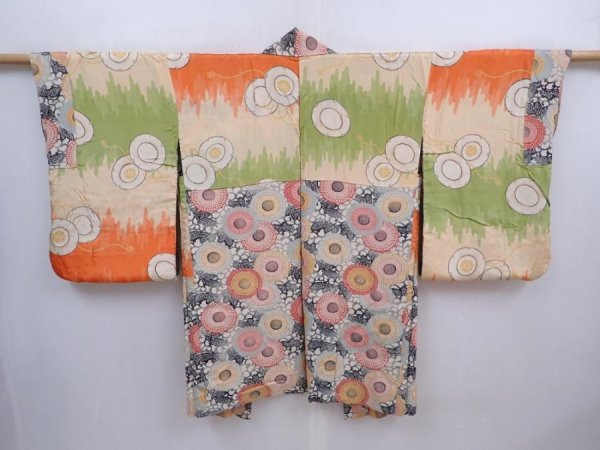 Photo6: 5911T06z540 Vintage Japanese Kimono Silk HAORI Chrysanthemum Sand beige (6)
