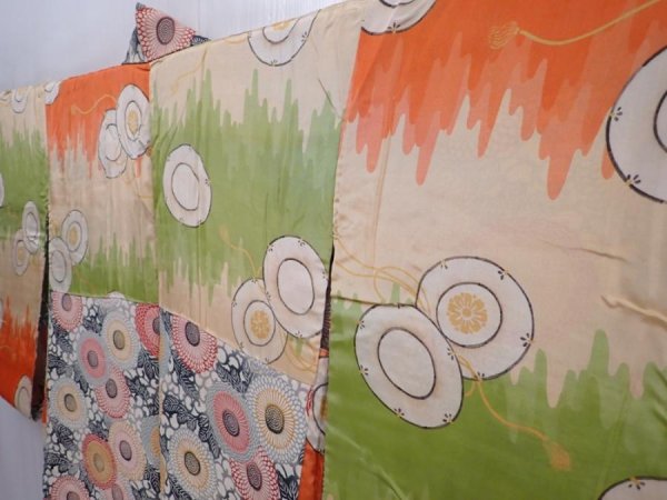 Photo7: 5911T06z540 Vintage Japanese Kimono Silk HAORI Chrysanthemum Sand beige (7)