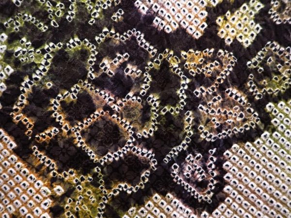 Photo4: 5911T07z530 Vintage Japanese Kimono Silk SHIBORI HAORI Flowers Olive (4)