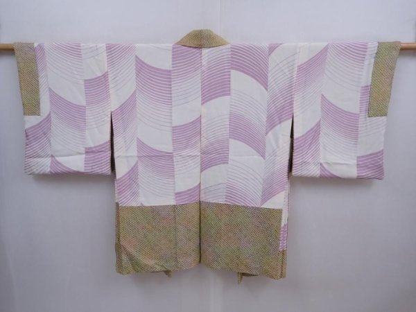 Photo6: 5911T07z530 Vintage Japanese Kimono Silk SHIBORI HAORI Flowers Olive (6)