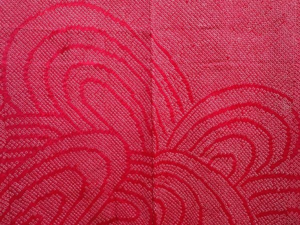 Photo3: 5911T08z490 Vintage Japanese Kimono Silk SHIBORI HAORI Wave Red-Pink (3)
