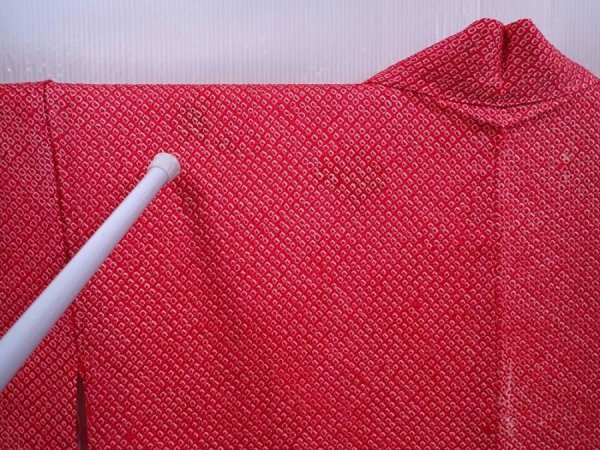 Photo5: 5911T08z490 Vintage Japanese Kimono Silk SHIBORI HAORI Wave Red-Pink (5)