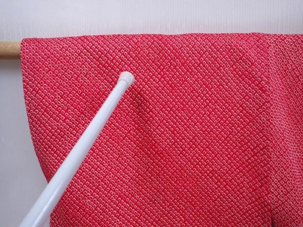Photo7: 5911T08z490 Vintage Japanese Kimono Silk SHIBORI HAORI Wave Red-Pink (7)