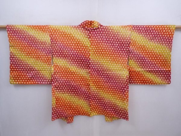 Photo1: 5911T09z450 Vintage Japanese Kimono Silk SHIBORI HAORI  Wine red (1)