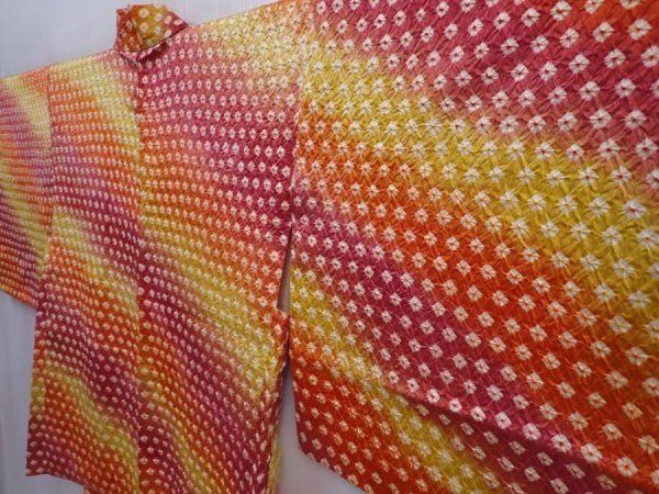 Photo2: 5911T09z450 Vintage Japanese Kimono Silk SHIBORI HAORI  Wine red (2)