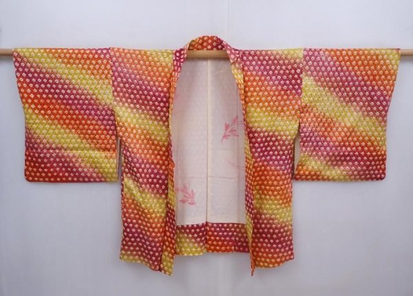 Photo5: 5911T09z450 Vintage Japanese Kimono Silk SHIBORI HAORI  Wine red (5)