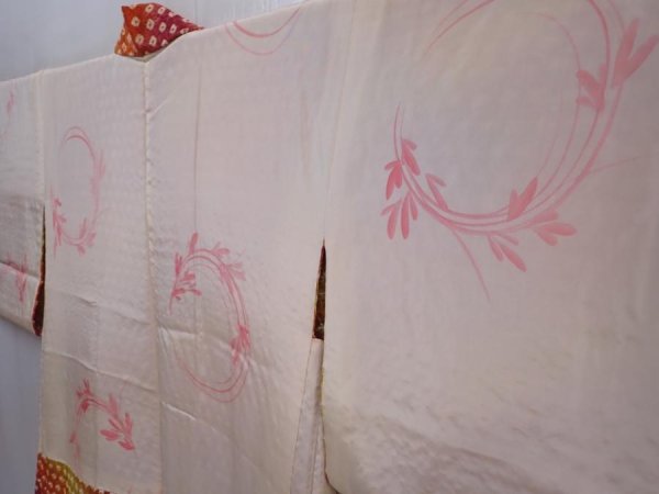 Photo7: 5911T09z450 Vintage Japanese Kimono Silk SHIBORI HAORI  Wine red (7)