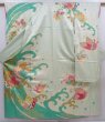 Photo1: 5911T10z930 Vintage Japanese Kimono Silk FURISODE Butterfly Celadon (1)