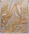 Photo1: 5911T11z1090 Vintage Japanese Kimono Silk FURISODE Flowers Cream (1)