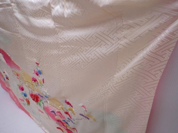 Photo4: 5911T12z1090 Vintage Japanese Kimono Silk FURISODE Peony Off-white (4)