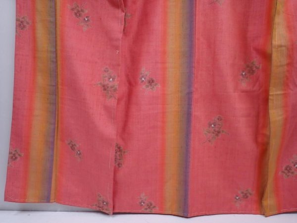 Photo4: 5911T14z840 Vintage Japanese Kimono Silk TSUMUGI Flower Coral pink (4)