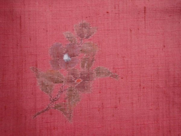 Photo6: 5911T14z840 Vintage Japanese Kimono Silk TSUMUGI Flower Coral pink (6)