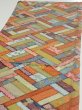 Photo3: 2U01z50  Japanese Kimono Silk  FABRIC  Red-Brown, Navy 41.7x14.4 (3)