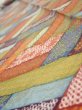 Photo2: 2U09z50  Japanese Kimono Silk  FABRIC  Red-Brown, Navy 78.7x6.7 (2)