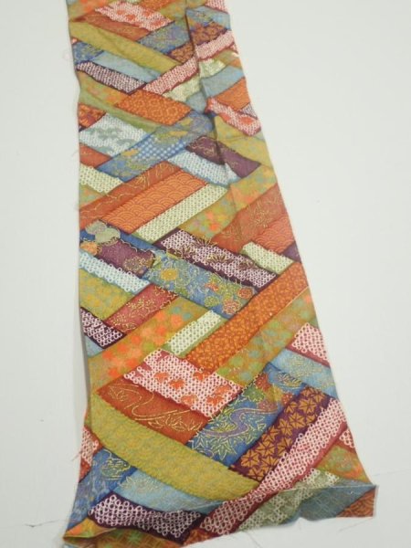 Photo3: 2U10z30  Japanese Kimono Silk  FABRIC  Red-Brown, Navy 36.2x6.7 (3)