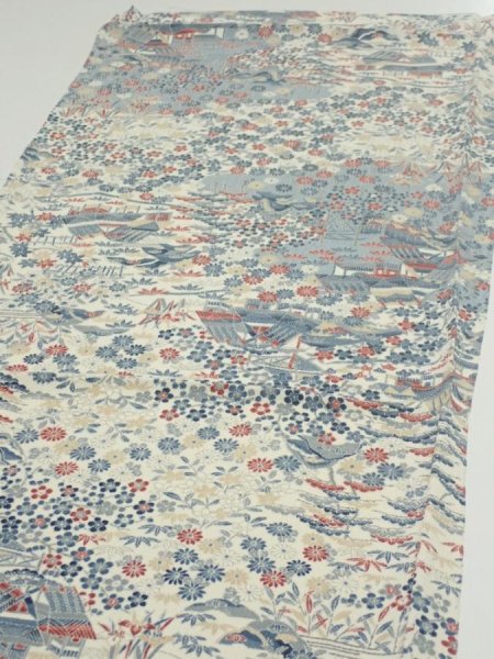 Photo3: 2U01z70  Japanese Kimono Crepe Silk  FABRIC Old house Off-white 42.9x14.2 (3)
