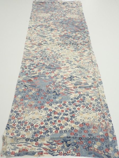Photo5: 2U01z70  Japanese Kimono Crepe Silk  FABRIC Old house Off-white 42.9x14.2 (5)