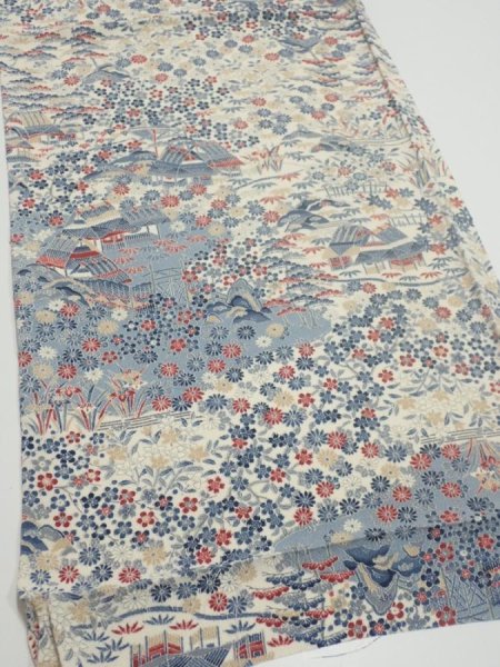 Photo2: 2U02z70  Japanese Kimono Crepe Silk  FABRIC Old house Off-white 42.5x14.2 (2)