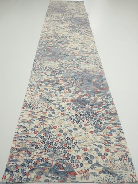 Photo5: 2U03z100  Japanese Kimono Crepe Silk  FABRIC Old house Off-white 65.4x14.2 (5)