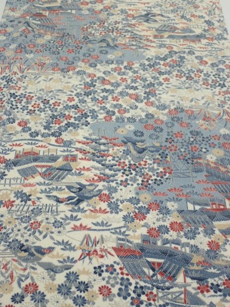 Photo1: 2U04z100  Japanese Kimono Crepe Silk  FABRIC Old house Off-white 65.4x14.2 (1)