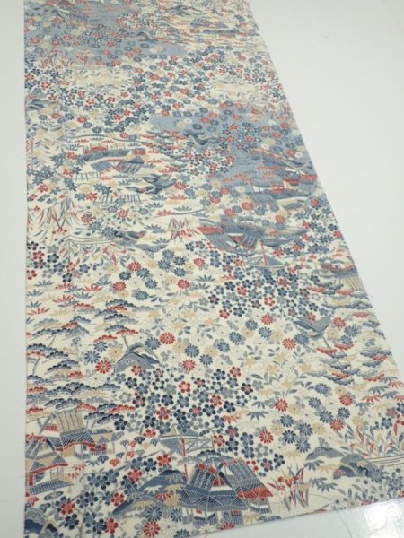 Photo2: 2U04z100  Japanese Kimono Crepe Silk  FABRIC Old house Off-white 65.4x14.2 (2)