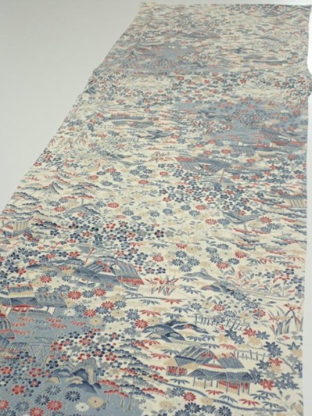 Photo3: 2U04z100  Japanese Kimono Crepe Silk  FABRIC Old house Off-white 65.4x14.2 (3)