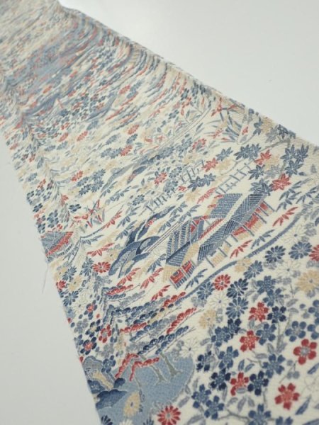 Photo1: 2U07z50  Japanese Kimono Crepe Silk  FABRIC Old house Off-white 61.4x7.7 (1)