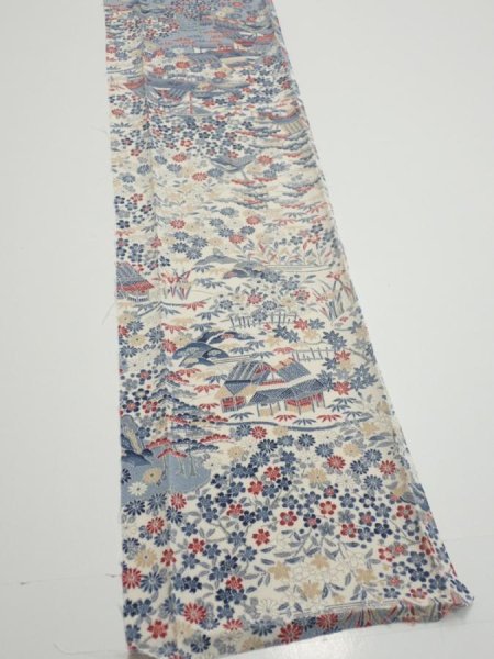Photo2: 2U07z50  Japanese Kimono Crepe Silk  FABRIC Old house Off-white 61.4x7.7 (2)