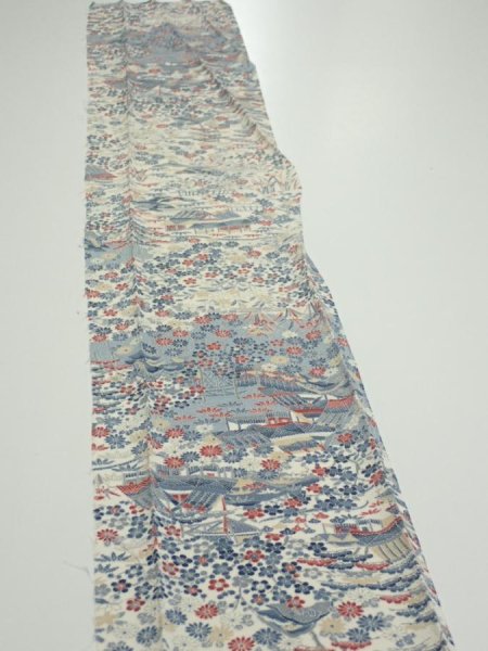 Photo3: 2U07z50  Japanese Kimono Crepe Silk  FABRIC Old house Off-white 61.4x7.7 (3)