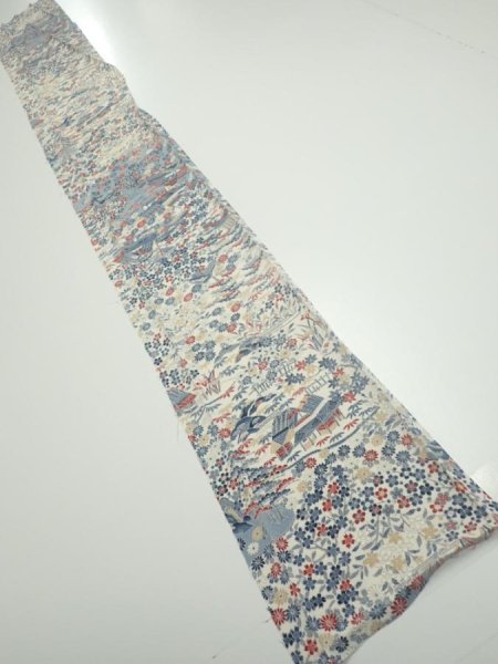 Photo5: 2U08z50  Japanese Kimono Crepe Silk  FABRIC Old house Off-white 61.4x7.7 (5)