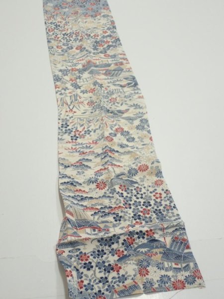 Photo1: 2U09z60  Japanese Kimono Crepe Silk  FABRIC Old house Off-white 85.8x6.5 (1)