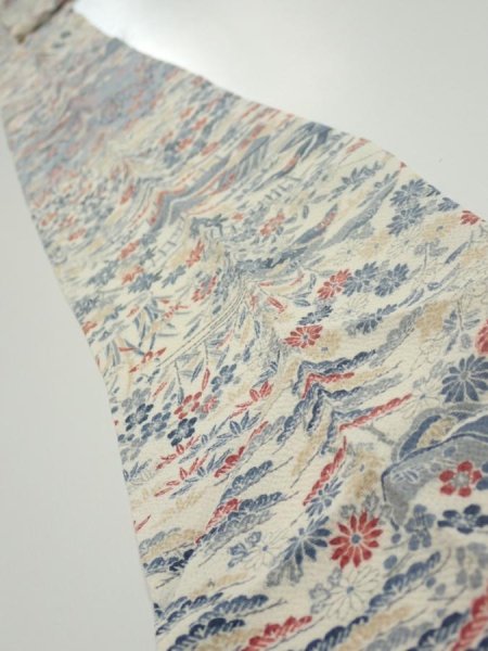 Photo2: 2U09z60  Japanese Kimono Crepe Silk  FABRIC Old house Off-white 85.8x6.5 (2)