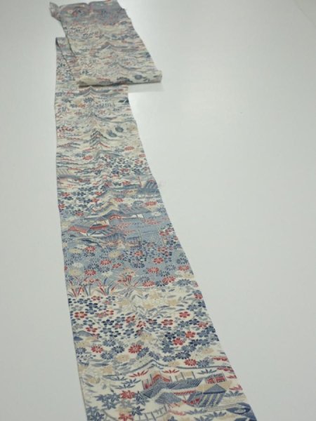 Photo3: 2U09z60  Japanese Kimono Crepe Silk  FABRIC Old house Off-white 85.8x6.5 (3)