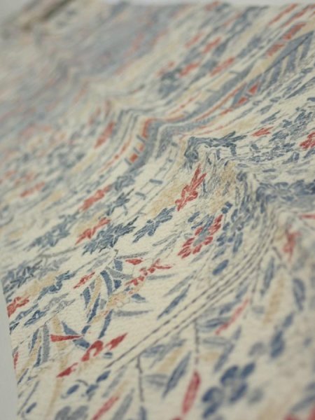 Photo4: 2U09z60  Japanese Kimono Crepe Silk  FABRIC Old house Off-white 85.8x6.5 (4)