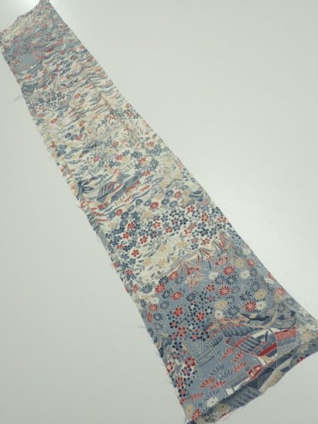 Photo1: 2U10z30  Japanese Kimono Crepe Silk  FABRIC Old house Off-white 37.4x6.5 (1)