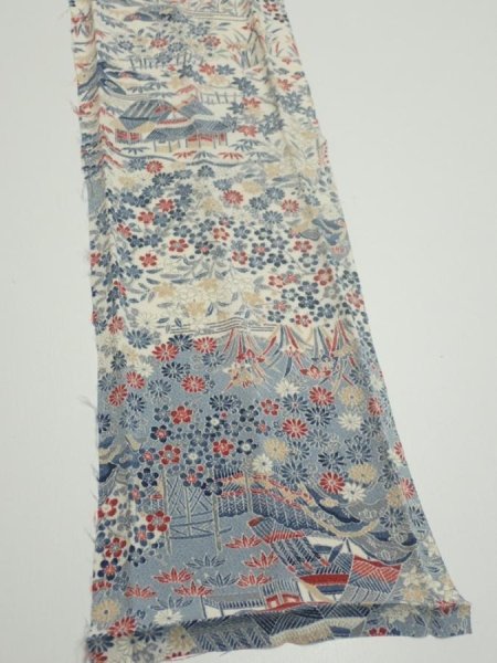 Photo2: 2U10z30  Japanese Kimono Crepe Silk  FABRIC Old house Off-white 37.4x6.5 (2)