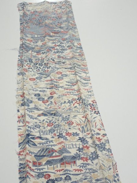 Photo3: 2U10z30  Japanese Kimono Crepe Silk  FABRIC Old house Off-white 37.4x6.5 (3)