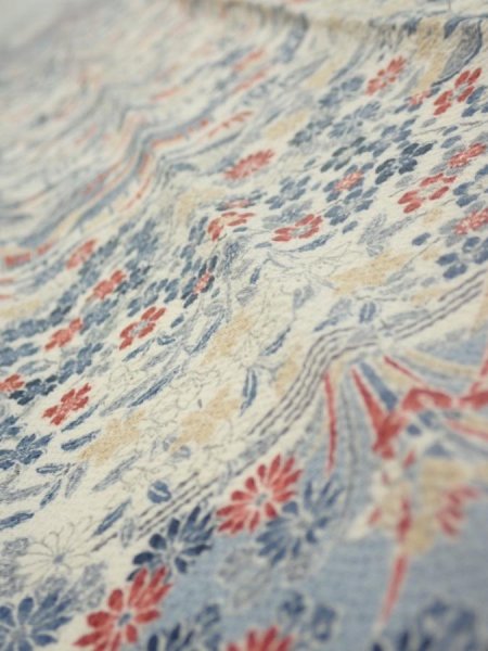 Photo5: 2U10z30  Japanese Kimono Crepe Silk  FABRIC Old house Off-white 37.4x6.5 (5)