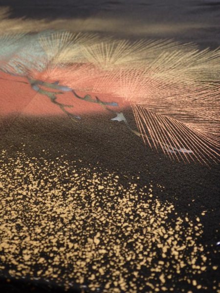 Photo8: 1J01z140  Japanese Kimono Silk  FABRIC Pine Black 56.7x18.1 (8)