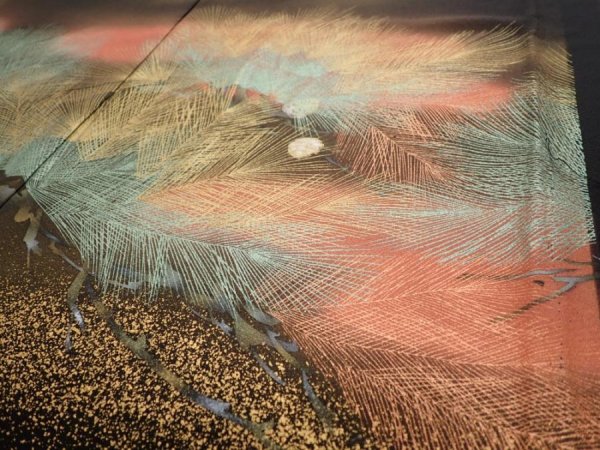 Photo3: 1J02z200  Japanese Kimono Silk  FABRIC Pine Black 59.1x27.6 (3)