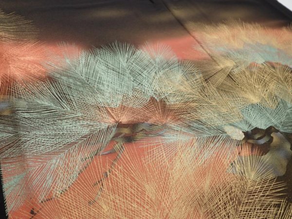 Photo4: 1J02z200  Japanese Kimono Silk  FABRIC Pine Black 59.1x27.6 (4)